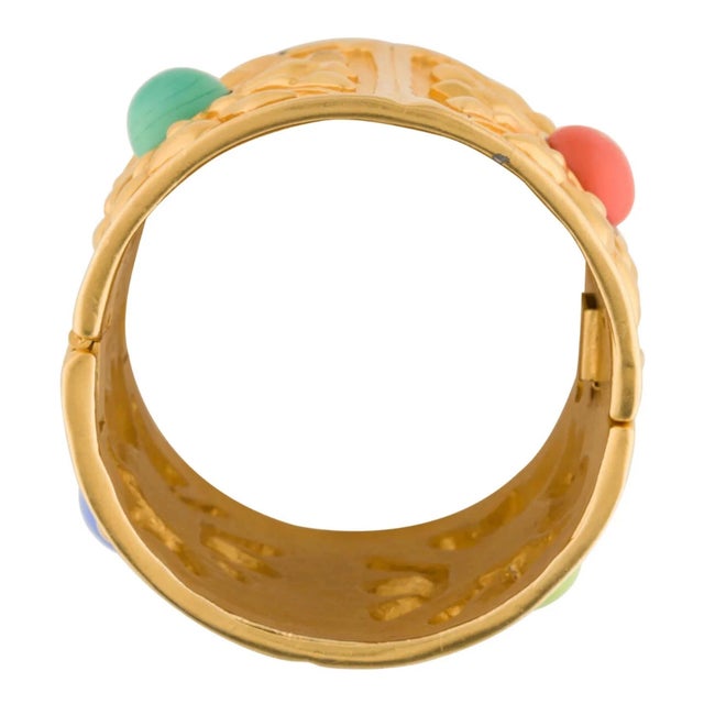 90s Karl Lagerfeld Gripoix Cuff Bangle Goossens Strass Gold Plated Wide France Opens For Sale - Image 11 of 12