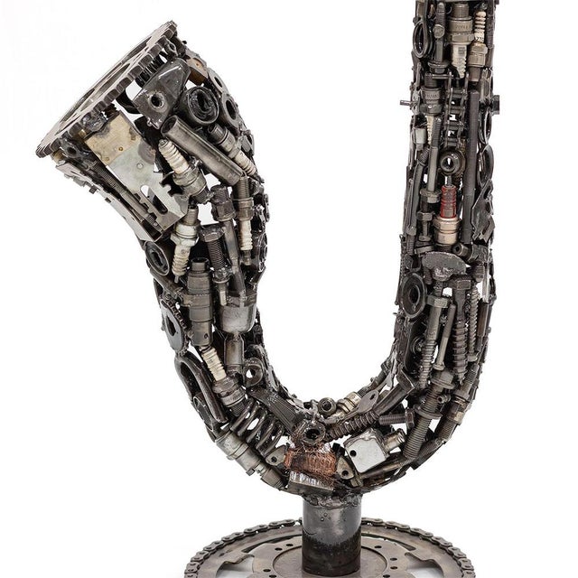 Premium Handcrafted Recycled Metal Saxophone Sculpture | 38" | One of a Kind For Sale - Image 4 of 9