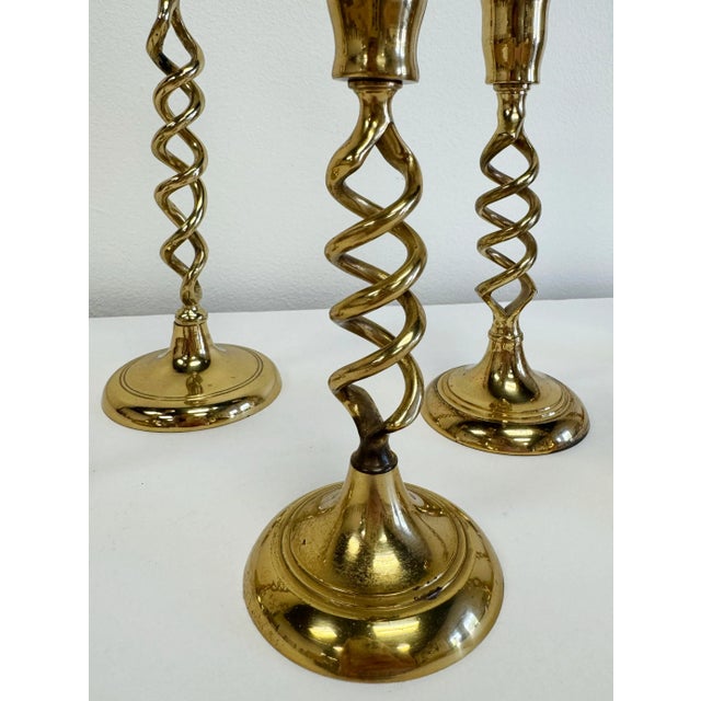 Mid 20th Century Vintage Brass Barley Twist Candlesticks, Set of 6 For Sale - Image 5 of 6