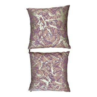 Hand-Painted Silk Pillows- Set of 2 For Sale