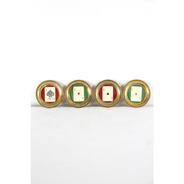 Mid-Century Modern Antique Poker Dassi Playing Cards Coasters in Brass and Glass from Modiano, Italy, 1950s, Set of 4 For Sale - Image 3 of 13