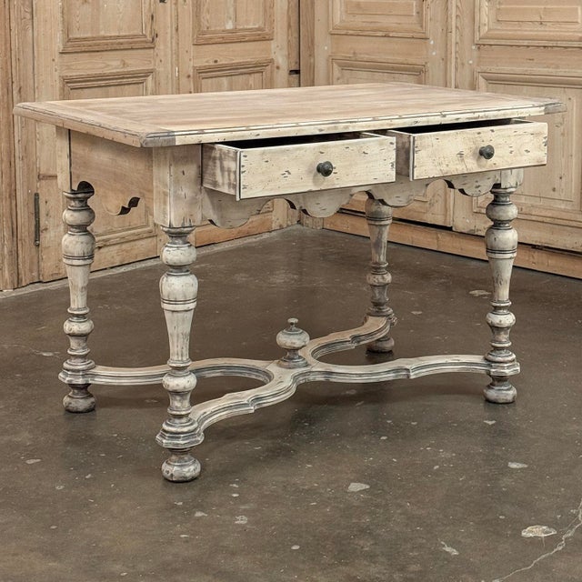 Dutch Stripped Sycamore Writing Table With 2 Drawers and Turned Legs For Sale - Image 14 of 18