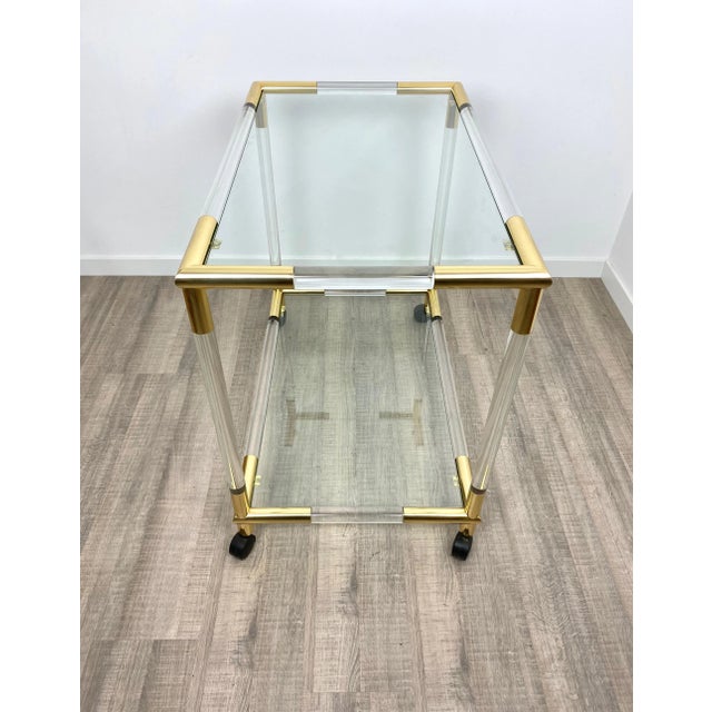 Metal Acrylic, Brass & Glass Bar Serving Cart Trolley, Italy, 1970s For Sale - Image 7 of 15