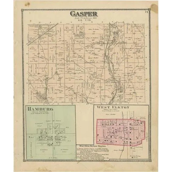 Late 19th Century Antique Map of Gasper, Hamburg and West Elkton, 1871 For Sale - Image 5 of 5