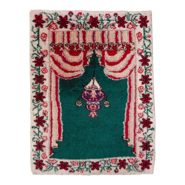 Vintage Hand-Knotted Turkish Prayer Rug Ultra Soft Organic Wool Rug Oriental Rug- 2'9 X 3'7" For Sale