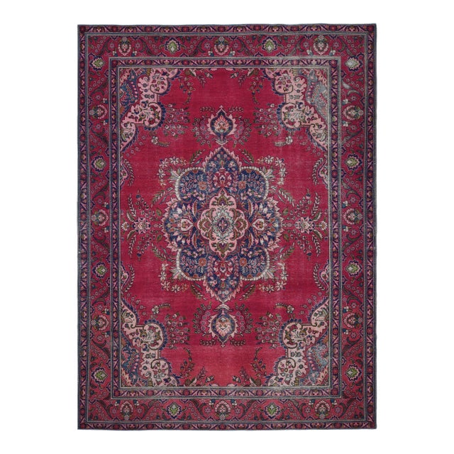 1970s Vintage Persian Handmade Wool Cotton Pink Area Rug For Sale