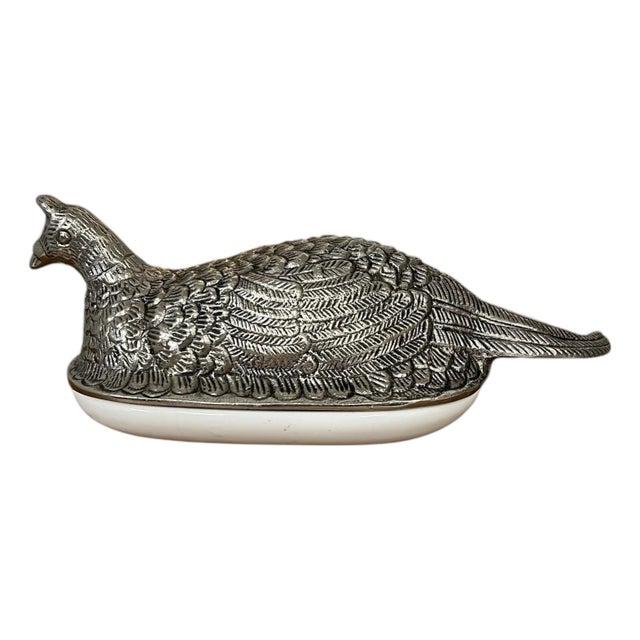 Godinger Pheasant Silverplate and Ceramic Butter Dish For Sale