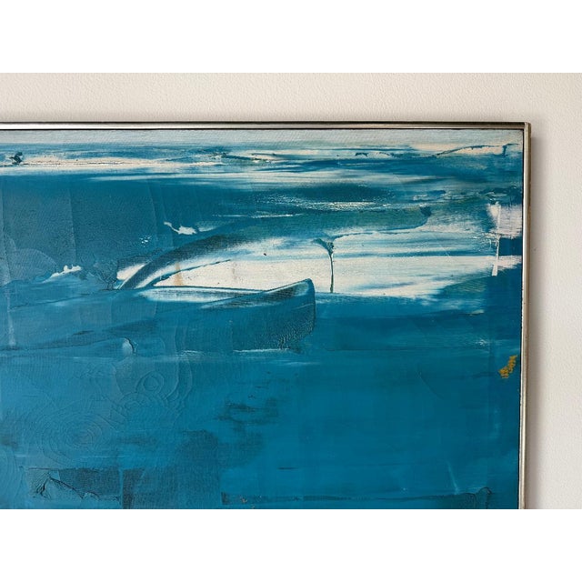 Turquoise 1960s Mid-Century Modern Expressionist Abstract Acrylic on Canvas Painting, Framed For Sale - Image 8 of 16