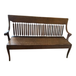 Station Style Antique Oak Bench With Pegged Construction For Sale