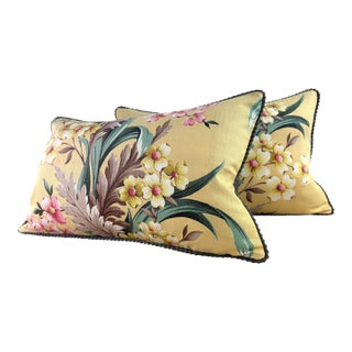 Vibrant Early 20th Century Floral Broad Cloth Pillows/Pair. For Sale