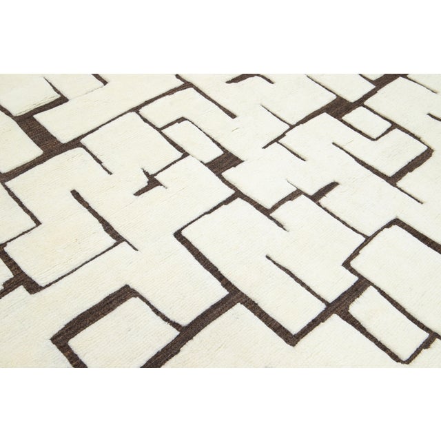 Modern Natural Moroccan Style Wool Rug With Ivory and Brown Abstract Design For Sale - Image 9 of 10
