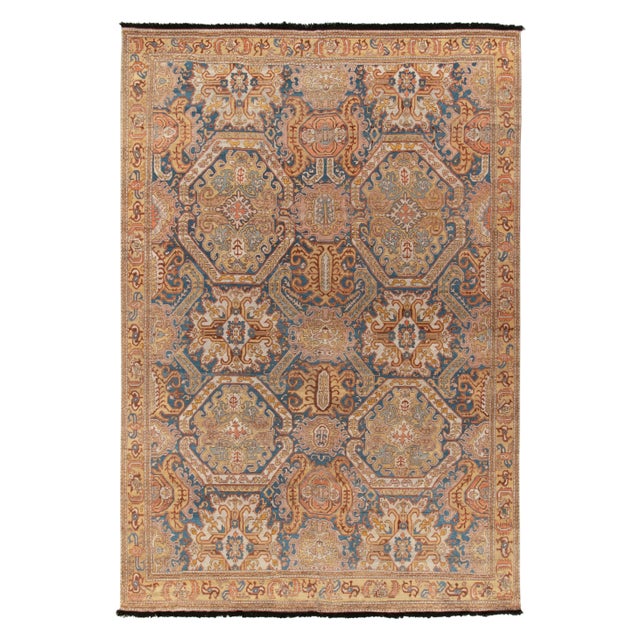 Textile Tribal Style Rug in Blue & Gold Geometric Floral Pattern by Rug & Kilim For Sale - Image 7 of 7