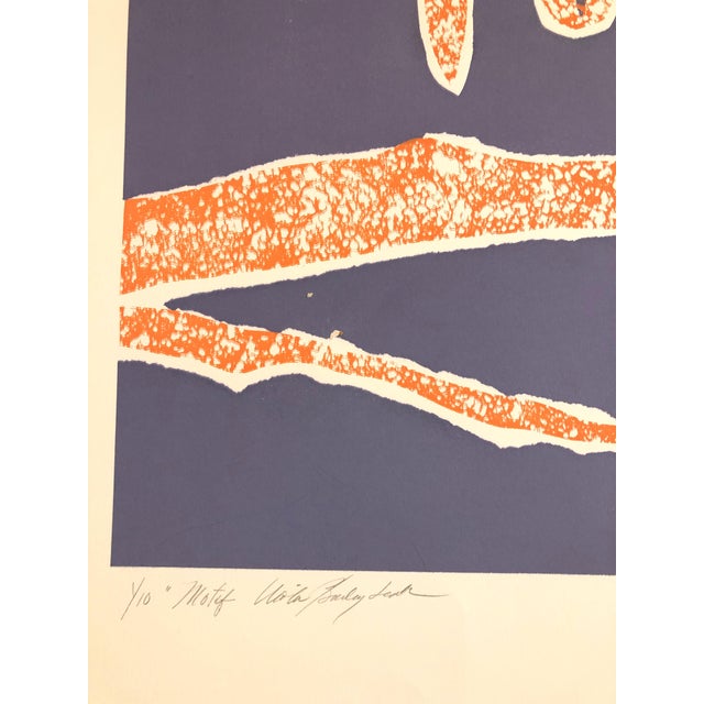 Contemporary Viola Burley Leak, Motif, Orange Blue, African American Artist Viola Leak Woodcut Silkscreen Print, 1982 For Sale - Image 3 of 6