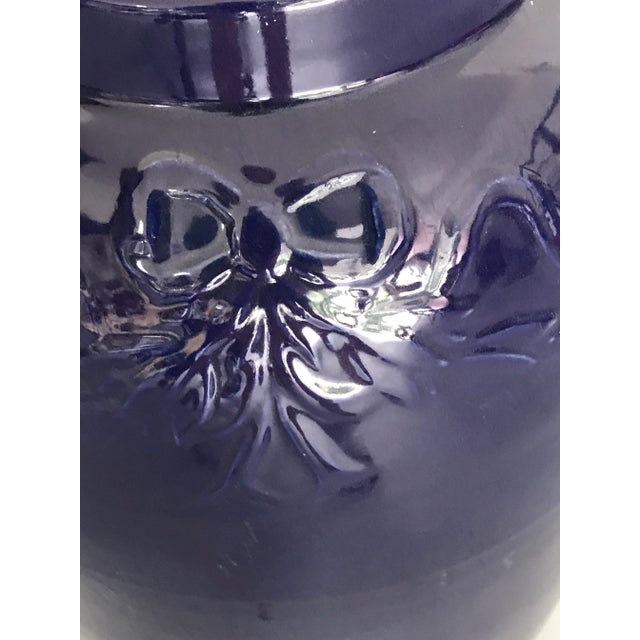 Fabulous vintage cobalt blue floor vase or umbrella stand. Beautiful decorated top with embossed Art Deco ribbon work....