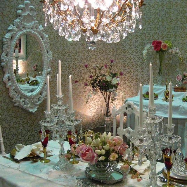 Baroque Style Light Brass Plated 6 Arm Chandelier With Almond Crystals For Sale In Greensboro - Image 6 of 12