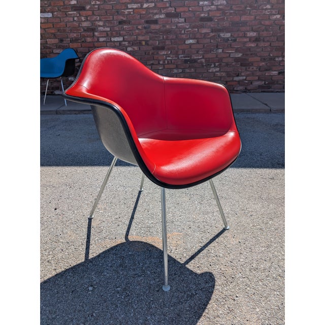 1970s 1970s Pair of Red Eames Herman Miller Padded Arm Shell Chairs For Sale - Image 5 of 16