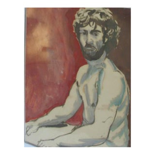 Vintage 1950s Nude Male Portrait Painting Framed Original For Sale