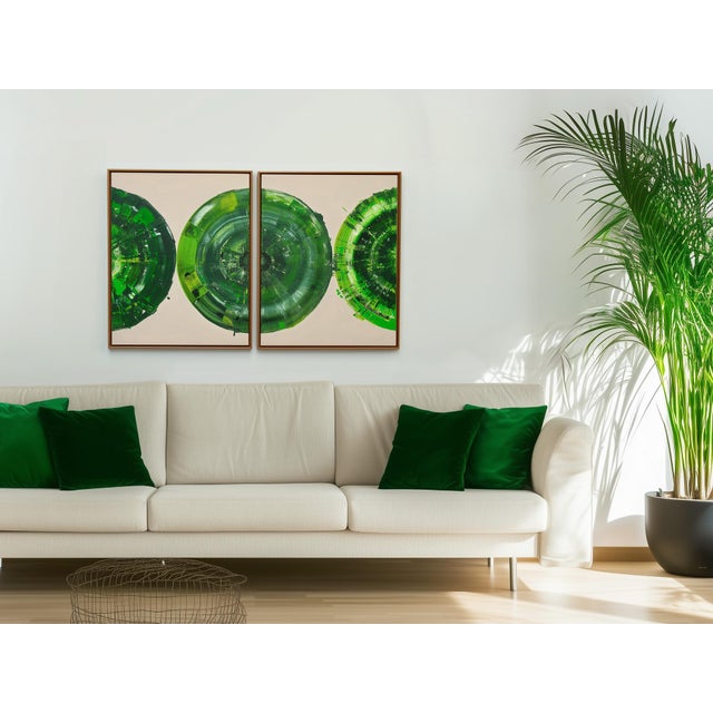 Unique Painting "Green Circle Diptych II," Diptych consisting of two single pieces. External Size of one Painting...