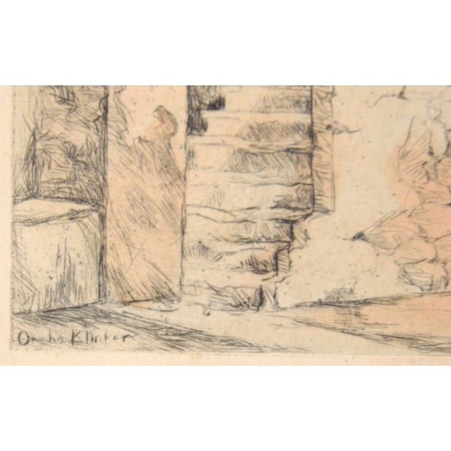 Corkscrew Willows With Stairs - Hand Colored Drypoint Etching California Adobe by Orpha Klinker For Sale - Image 4 of 9