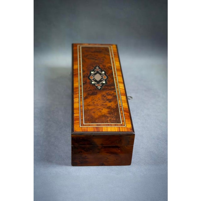 Marquetry Glove Box in Burr Walnut and Rosewood, 1880 For Sale - Image 4 of 9