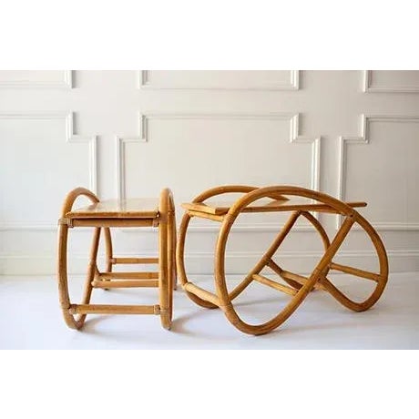 1960s Pair of Vintage Pretzel Bamboo Side Table Set, Paul Frankl Style For Sale - Image 4 of 9