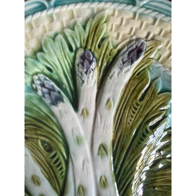 Antique Majolica Asparagus Plate With Sauce Well by Salins For Sale - Image 4 of 11