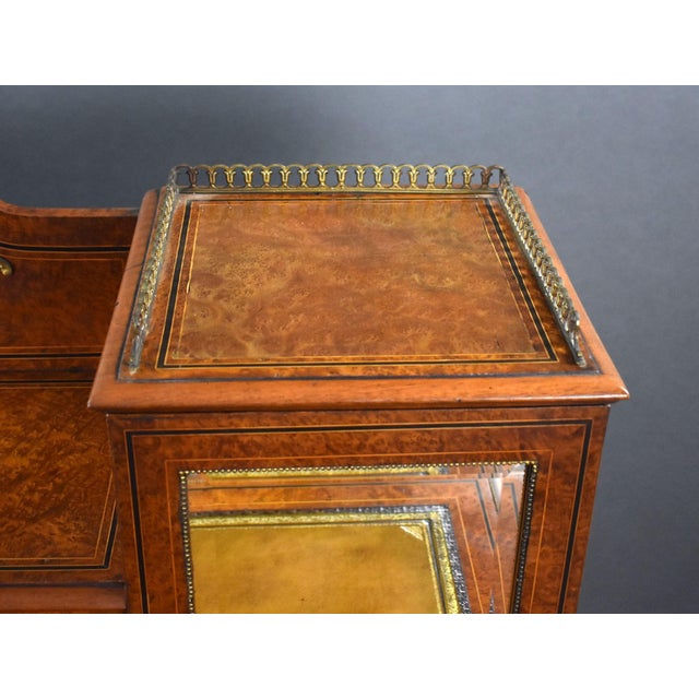 Victorian Burr Walnut and Ormolu-Mounted Pedestal Desk with Cabinet Top, 1870 For Sale - Image 16 of 18