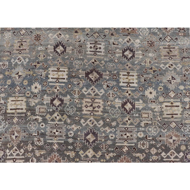 Antique Persian Malayer Gallery Rug With Soft Blue Field Tribal Design 7'5"x18'0" For Sale - Image 13 of 16