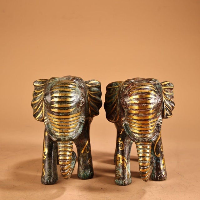Pair of Vintage Bronze Elephant Statues For Sale - Image 4 of 9