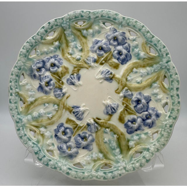 Ceramic Majolica Reticulated Violet Plates by Villeroy and Boch - Pair For Sale - Image 7 of 10