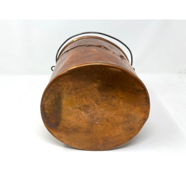 Antique Copper Bucket With Bale Handle, Fireplace Accessory, Rustic Planter For Sale - Image 11 of 11