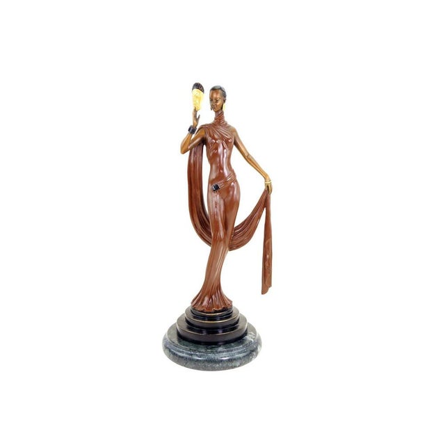Art Deco Style Sculpture Dancer with Mask, 20th Century, Bronze For Sale - Image 6 of 10