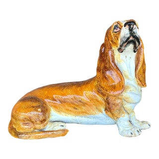 Vintage Italian Glazed Ceramic Basset Hound For Sale