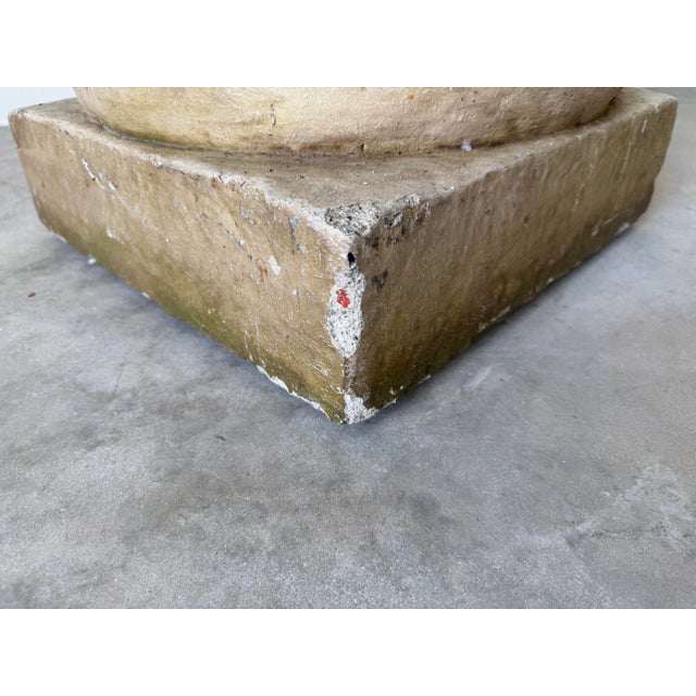 Vintage Wrought Iron & Concrete Pedestal Outdoor Dining Table With Glass Top For Sale - Image 10 of 12