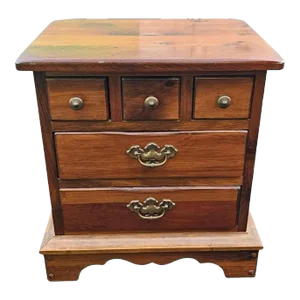Mid-20th Century Solid Pine Five-Drawer Bed Side Table Nightstand