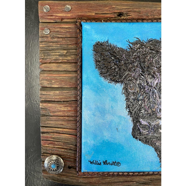 Curley Boy~ Willie Britt, Original Acrylic Painting, "Curly Boy" Scrappy Young Bull Is Always Looking for Someone to Spar With. For Sale - Image 4 of 8