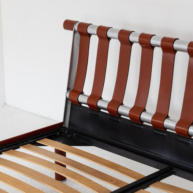 2000 - 2009 Double Bed in Bulgarian Red Leather and Metal, 1960s For Sale - Image 5 of 10