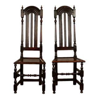Antique 17th Century William & Mary Oak Joined Back Stools Side Chairs 1690 - A Pair For Sale