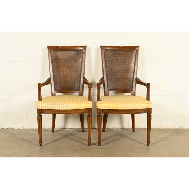 Henredon French Regency Louis XVI Carved Walnut Cane Back Armchairs, Pair For Sale - Image 16 of 16