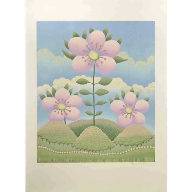 Contemporary Ivan Rabuzin, Pink Flowers, Lithograph, 1980s For Sale - Image 3 of 3