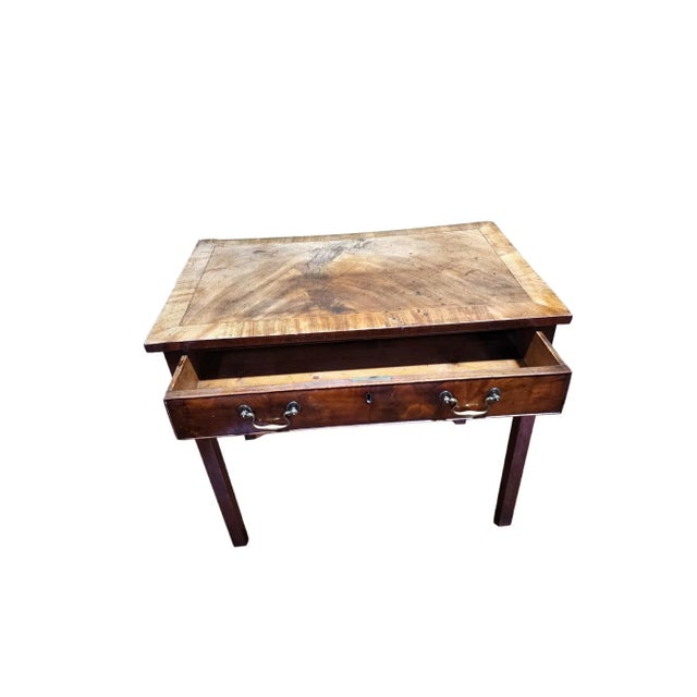 Rare grand example of late Georgian mahogany side table with a fabulous grain. Single double pull drawer, comes with glass...