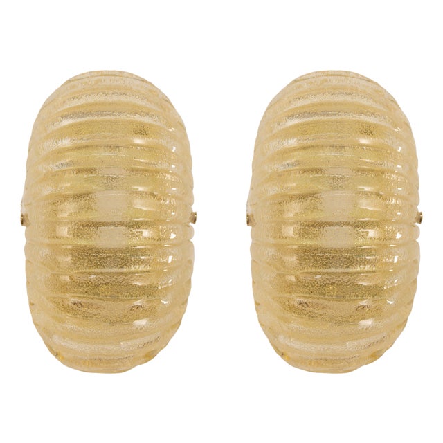 Vintage Italian Wall Lights in Amber Murano Glass and Brass Wall Lights, 1990s, Set of 2 For Sale