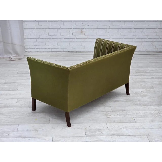 1970s, Danish 2-seater sofa. Original green furniture wool, beech wood legs, springs in the seat. Original good condition:...