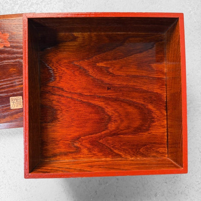 Vintage Japanese Jubako Stacking Box with Floral Decoration, 1970s For Sale - Image 12 of 14