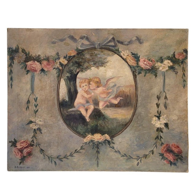 D. Berthault, Cherubs, France, 1922, Oil on Canvas, Set of 2 For Sale - Image 3 of 18