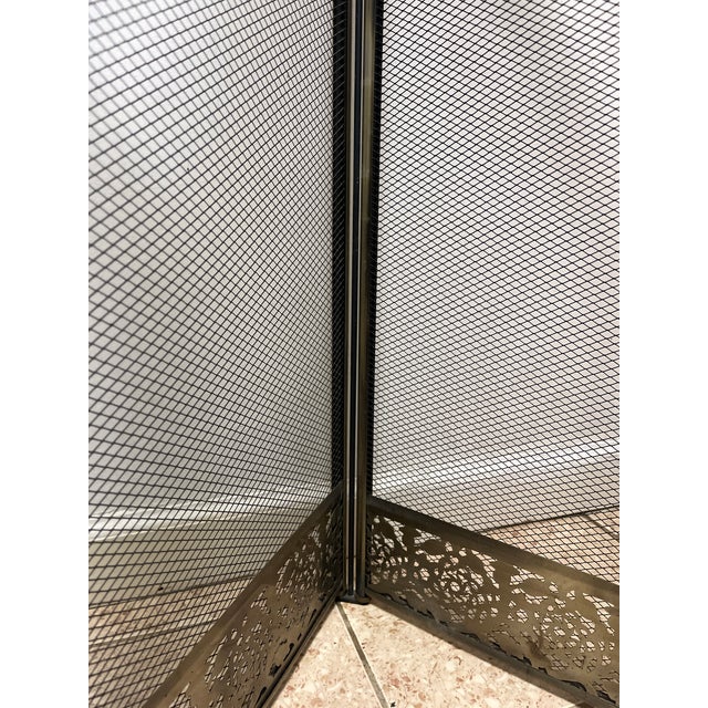 Vintage MCM Four Panel Arch Fireplace Screen Metal Accents For Sale In New York - Image 6 of 8