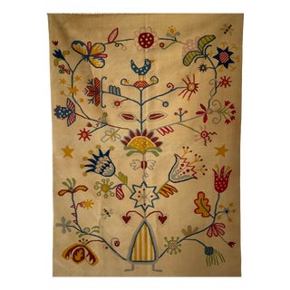 Large Beige Indian Rug with Floral Patterns, 1980s For Sale