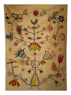 Large Beige Indian Rug with Floral Patterns, 1980s
