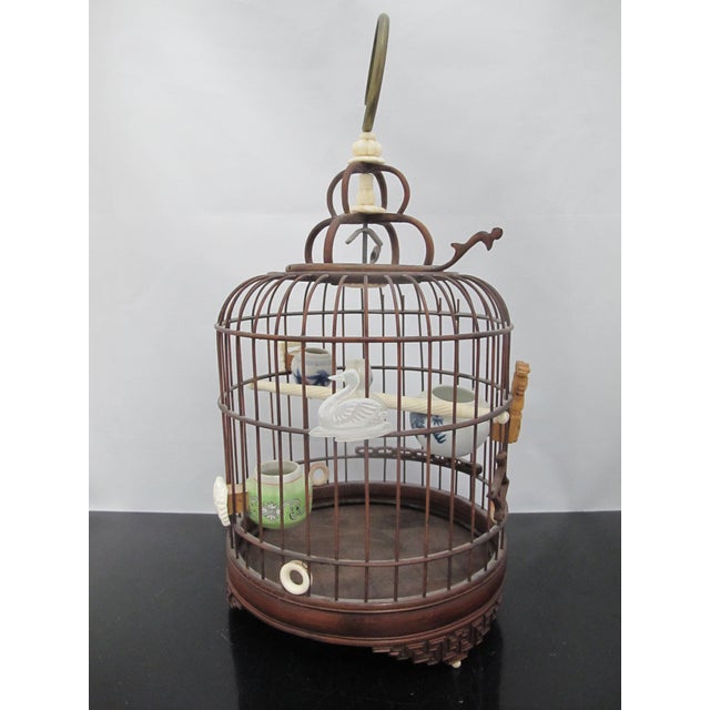 Very Sweet Chinese Wood Bird Cage Carved Tokens Pots & Porcelain Pots For Sale - Image 4 of 18