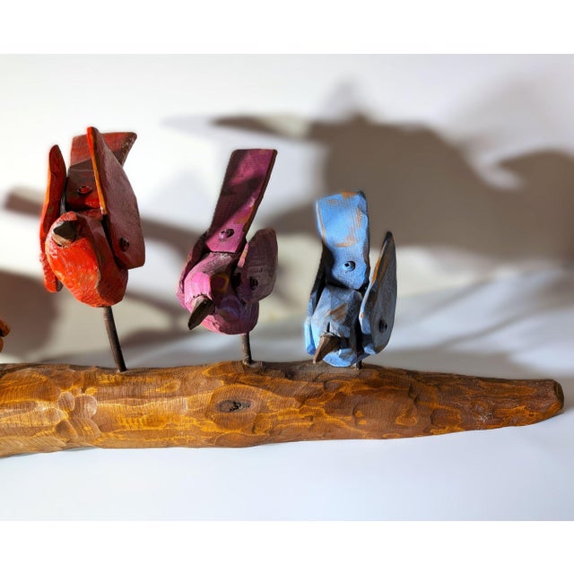 Contemporary Folk Art From Mikel Davison - Colorful Birds Sitting on a Log For Sale In Santa Fe - Image 6 of 8